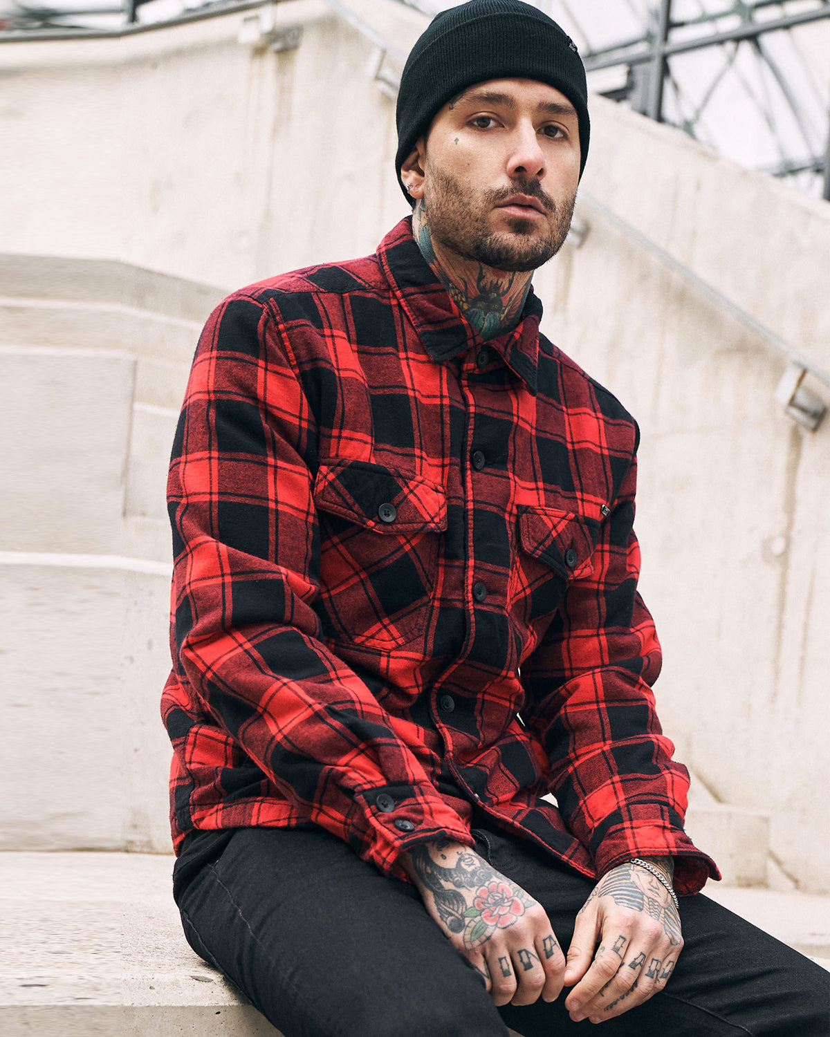 Black and red outlet checkered jacket