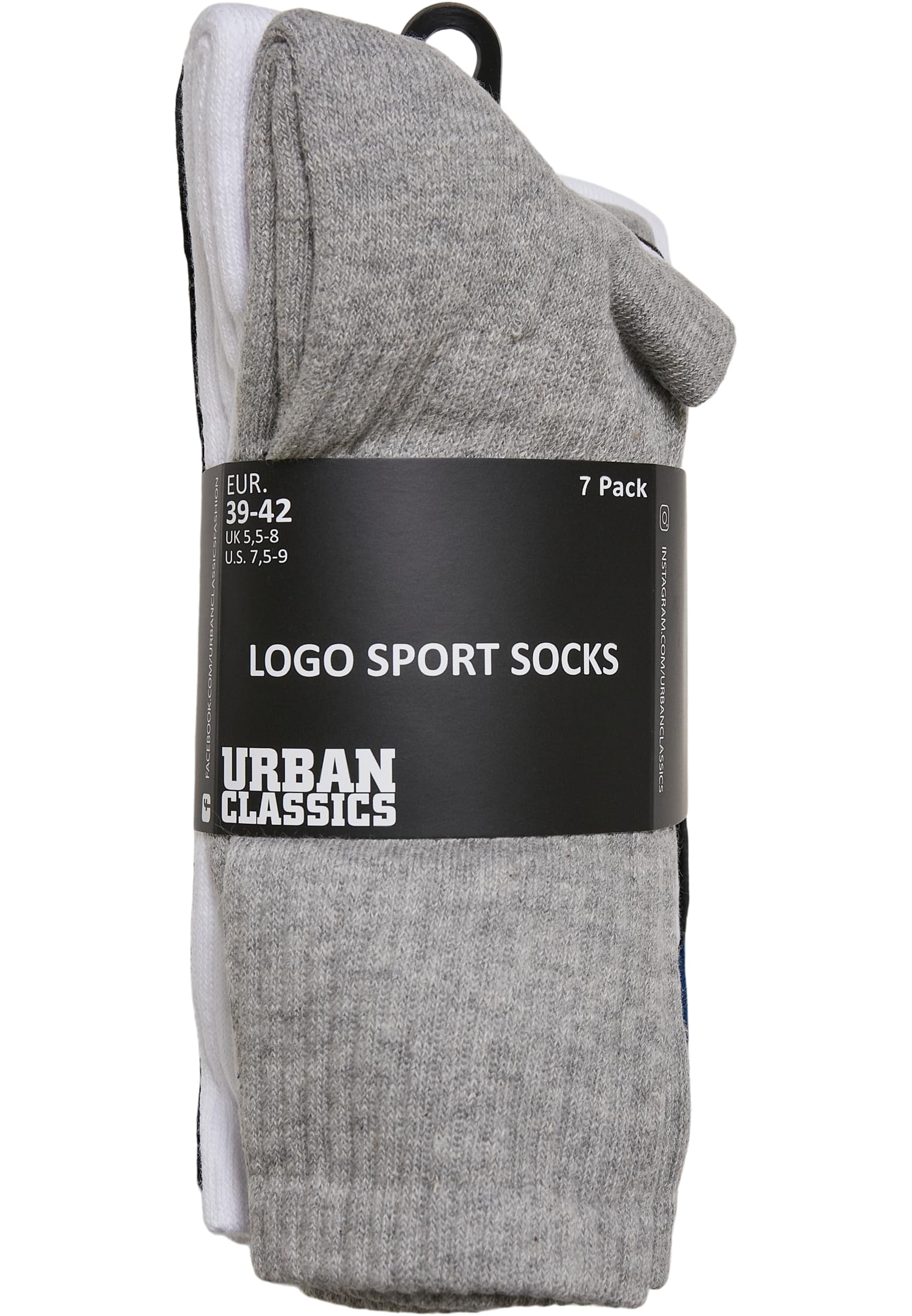 Urban Classics Logo sport sukat 7-pack - Musta/Valkoinen/Harmaa/Sininen