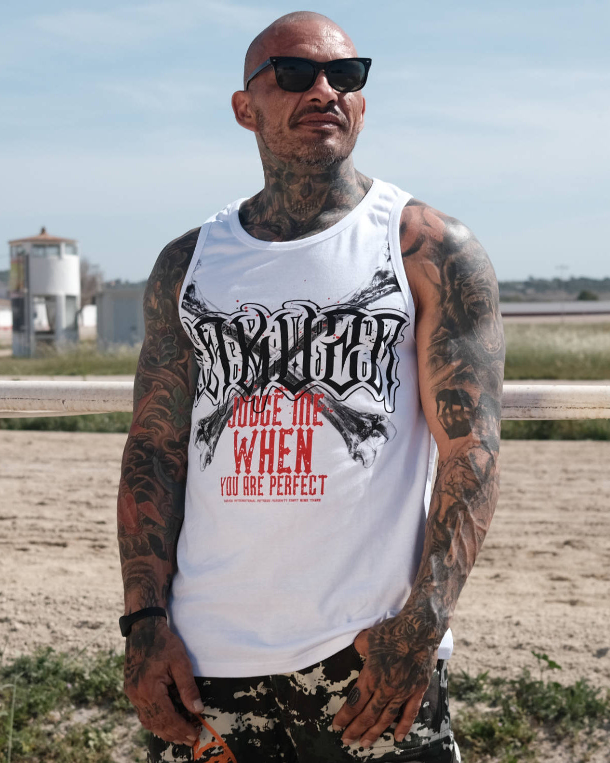 Yakuza Ink Judge Me Slim hihaton - Valkoinen 6XL